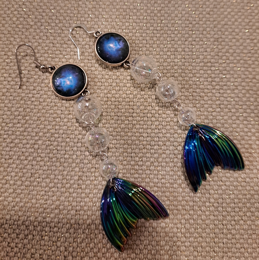 Handcrafted Purple and Blue Mermaid Tales Dangling Pierced Earrings